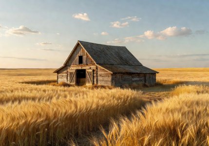 Peaceful Farm Barn with Wheat Fields